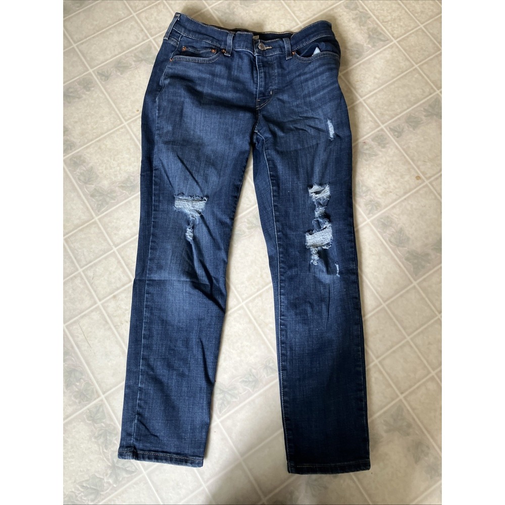 Levi's Boyfriend Distressed‎ Destroyed Medium Wash Jeans 27 Five Pocket red Tab